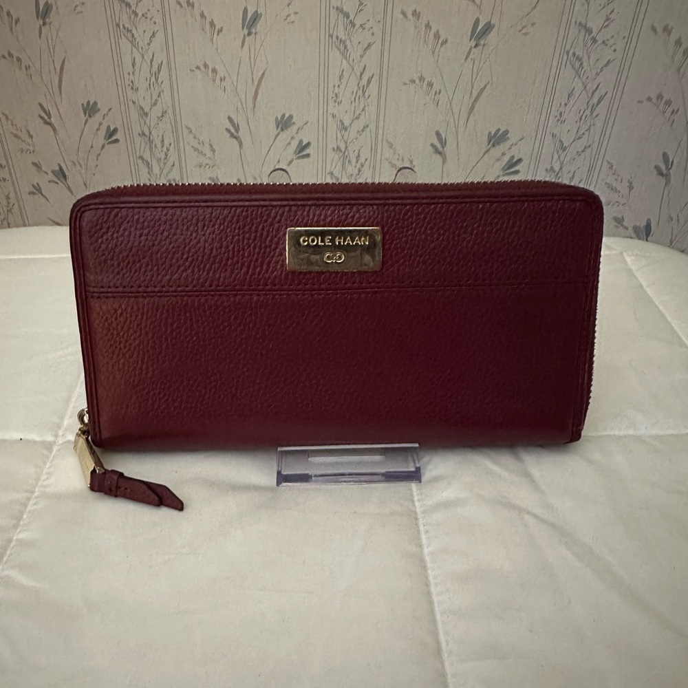 Cole Haan Wine Leather Zip Wallet